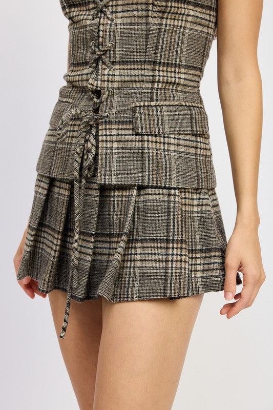 PLEATED PLAD MINI SKIRT - Fuzzys Fashion USA
