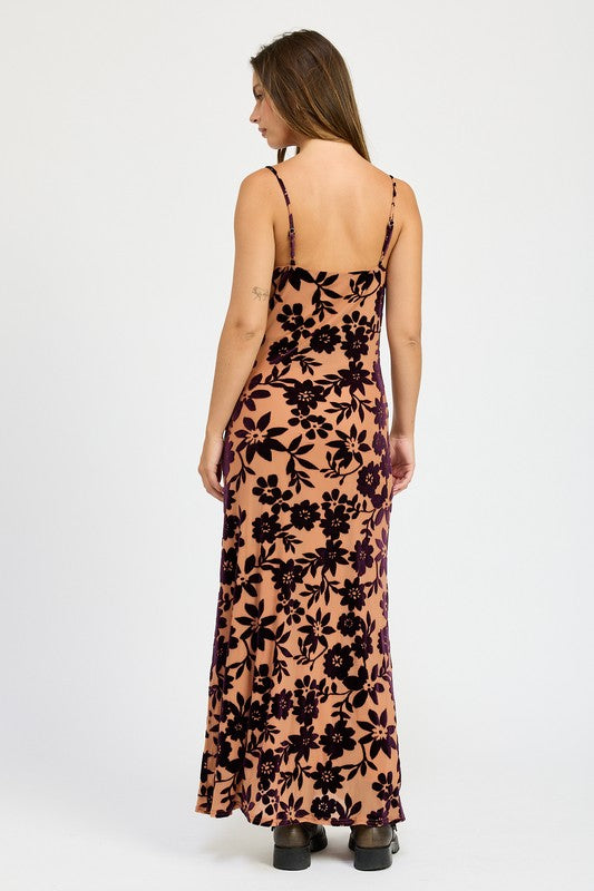 FLORAL PRINT COWL NECK MAXI DRESS - Fuzzys Fashion USA