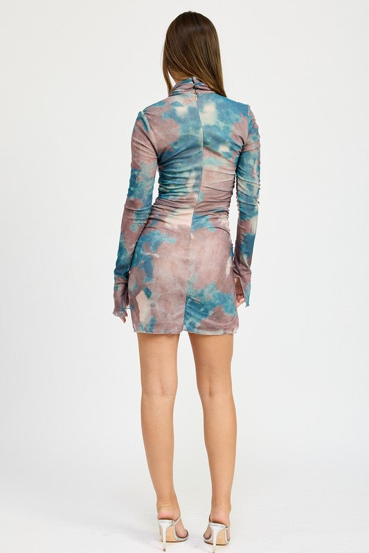 MOCK NECK RUCHED MINI DRESS - Fuzzys Fashion USA