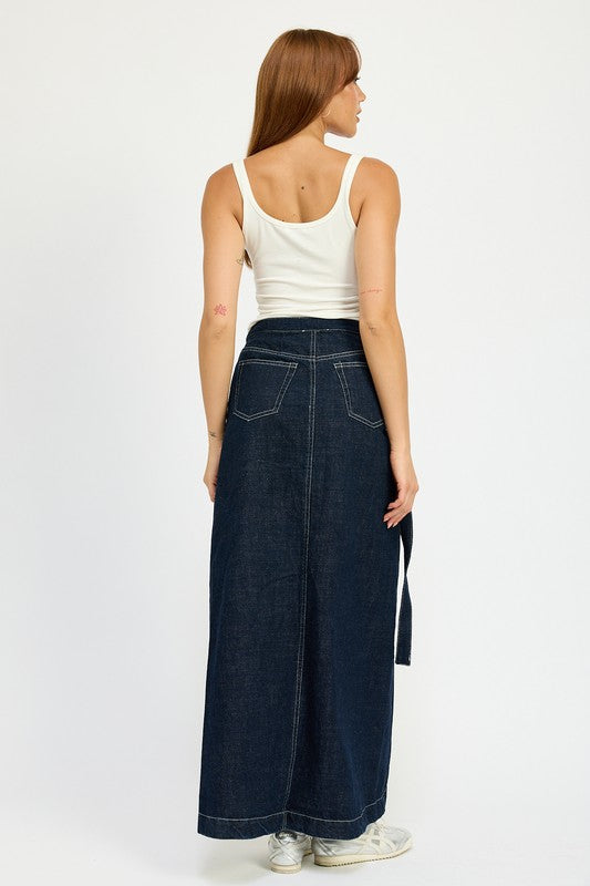 WRAPPED MAXI DENIM SKIRT - Fuzzys Fashion USA