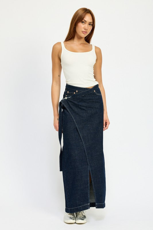 WRAPPED MAXI DENIM SKIRT - Fuzzys Fashion USA
