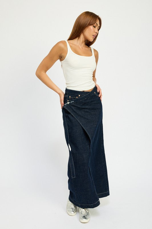 WRAPPED MAXI DENIM SKIRT - Fuzzys Fashion USA