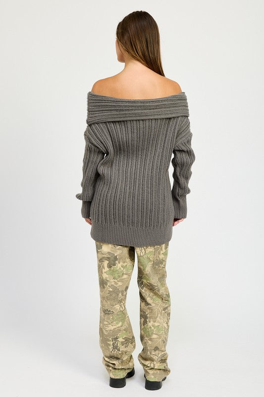OVERSIZED OFF SHOULDER SWEATER - Fuzzys Fashion USA