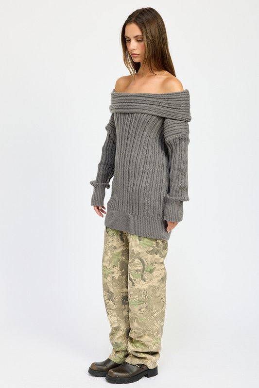 OVERSIZED OFF SHOULDER SWEATER - Fuzzys Fashion USA