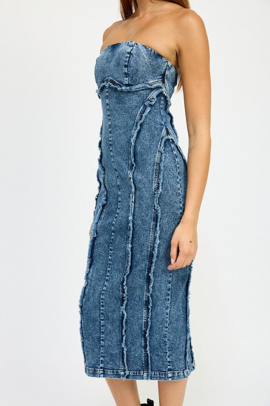 TUBE FRAYED SEAM MIDI DRESS - Fuzzys Fashion USA