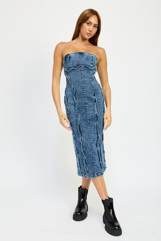 TUBE FRAYED SEAM MIDI DRESS - Fuzzys Fashion USA