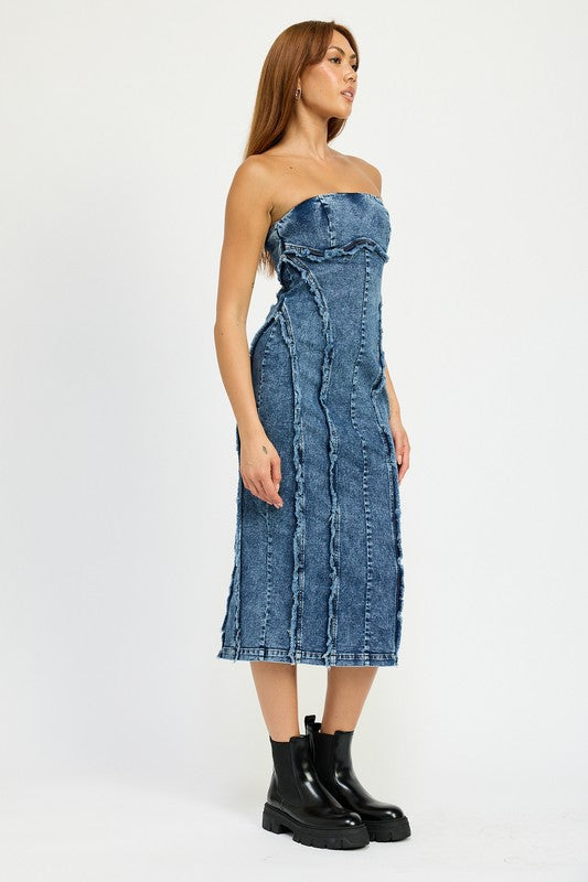 TUBE FRAYED SEAM MIDI DRESS - Fuzzys Fashion USA