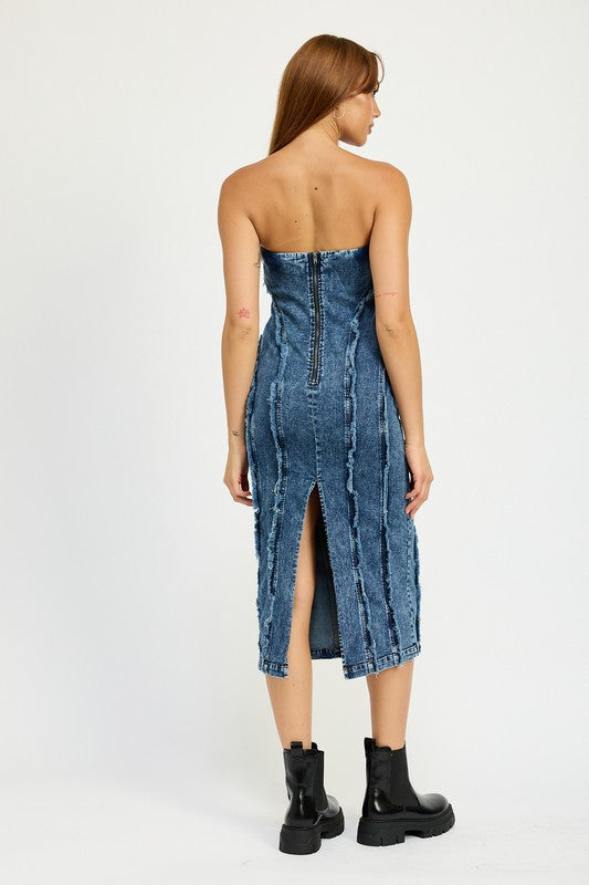 TUBE FRAYED SEAM MIDI DRESS - Fuzzys Fashion USA
