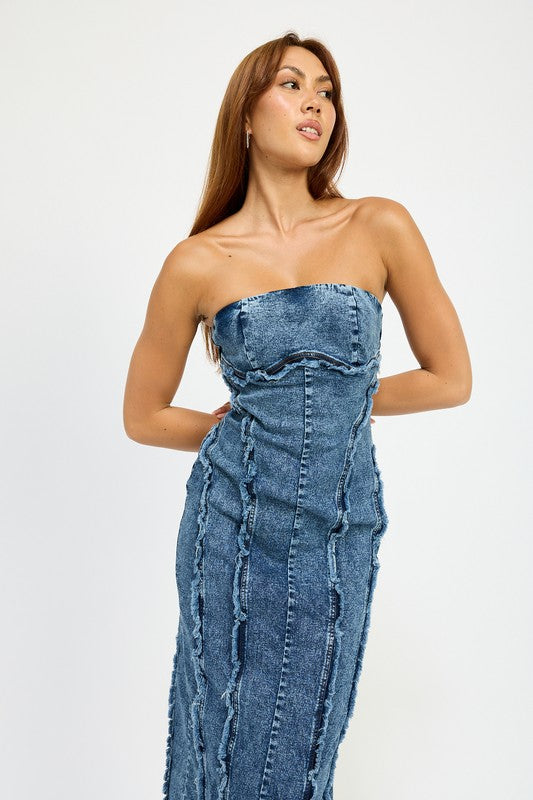TUBE FRAYED SEAM MIDI DRESS - Fuzzys Fashion USA