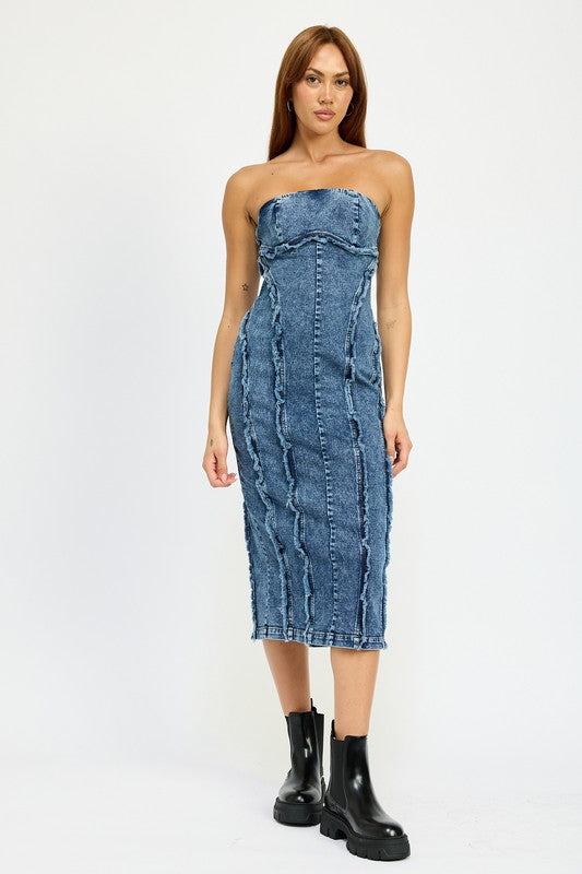 TUBE FRAYED SEAM MIDI DRESS - Fuzzys Fashion USA