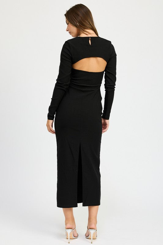LONG SLEEVE CUTOUT MIDI DRESS - Fuzzys Fashion USA