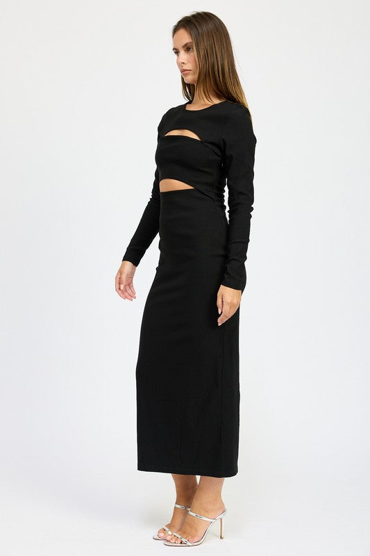 LONG SLEEVE CUTOUT MIDI DRESS - Fuzzys Fashion USA