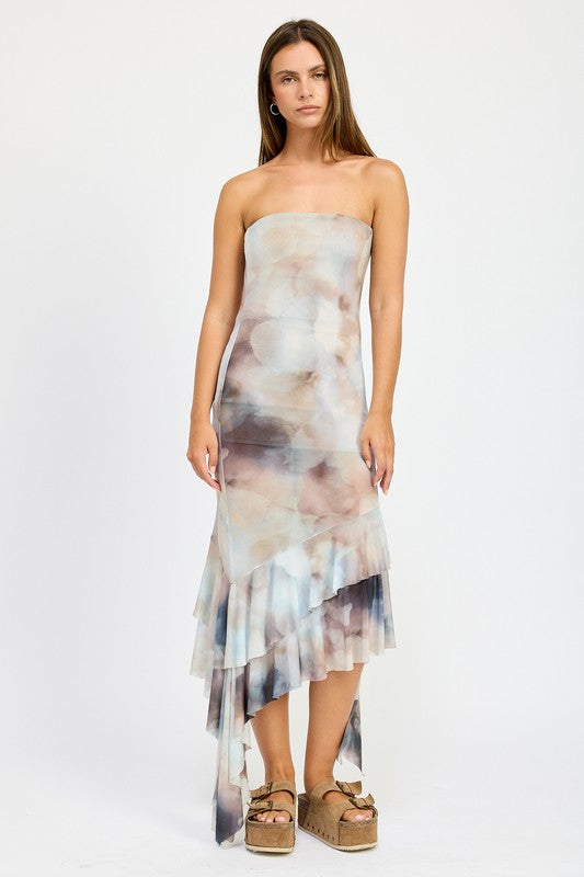 RUFFLED ASYMMETRICAL TUBE DRESS - Fuzzys Fashion USA