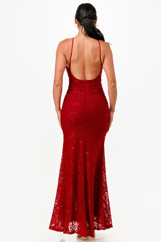 Open Back Lace Mermaid Dress - Fuzzys Fashion USA