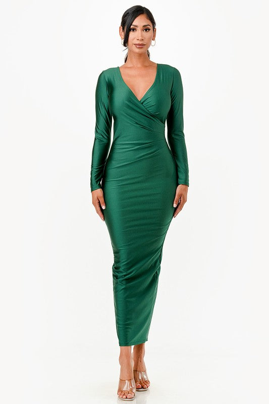Long Sleeve Shiny Long Dress - Fuzzys Fashion USA