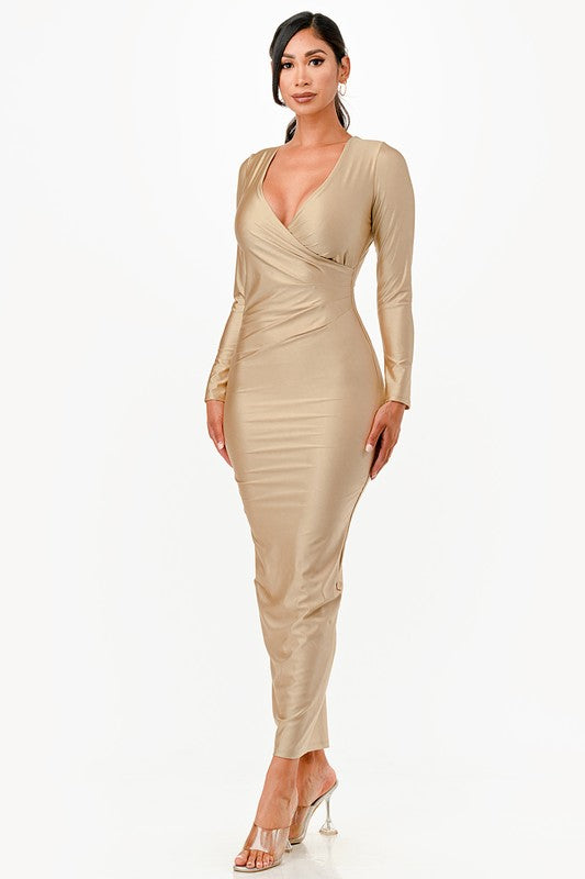 Long Sleeve Shiny Long Dress - Fuzzys Fashion USA