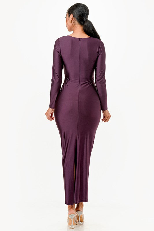 Long Sleeve Shiny Long Dress - Fuzzys Fashion USA