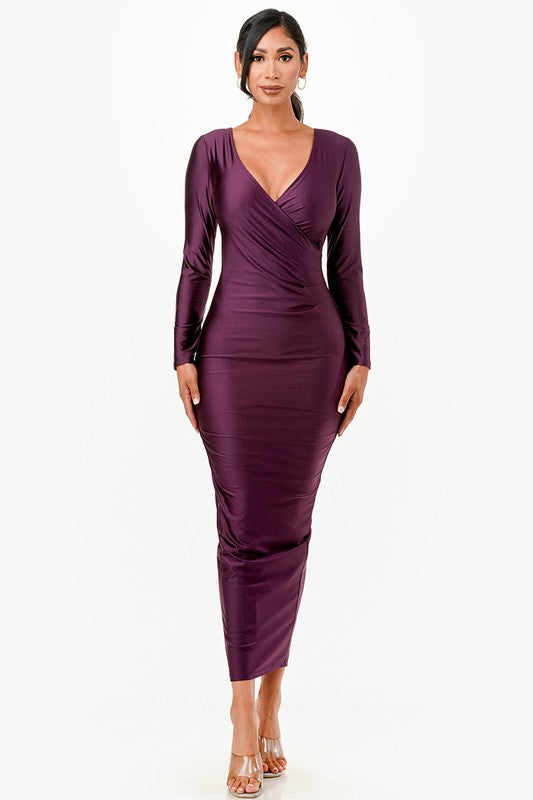 Long Sleeve Shiny Long Dress - Fuzzys Fashion USA