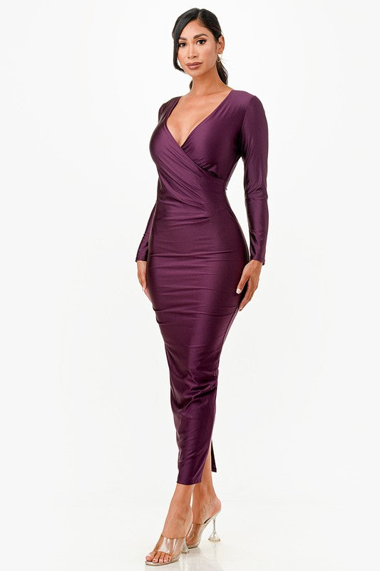 Long Sleeve Shiny Long Dress - Fuzzys Fashion USA