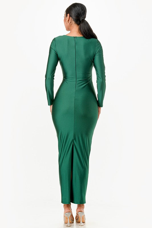 Long Sleeve Shiny Long Dress - Fuzzys Fashion USA