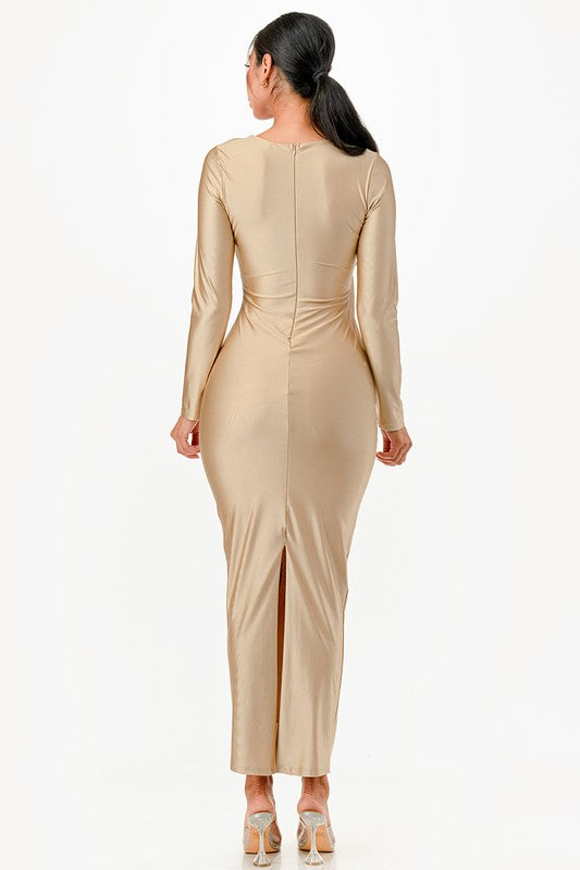 Long Sleeve Shiny Long Dress - Fuzzys Fashion USA