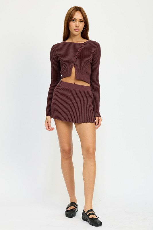 RIBBED ASYMMETRICAL CARDIGAN TOP - Fuzzys Fashion USA