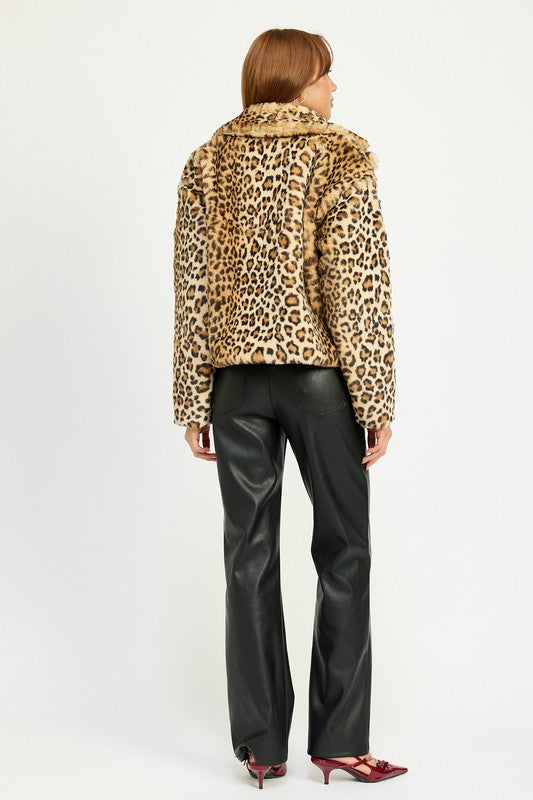 ANIMAL PRINT FURRY JACKET - Fuzzys Fashion USA