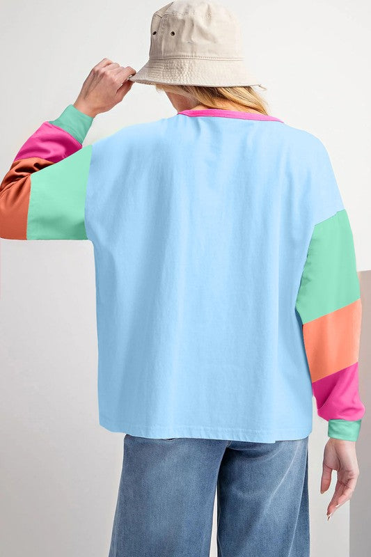 Women Colorblock Patchwork Long Sleeve Loose Top - Fuzzys Fashion USA