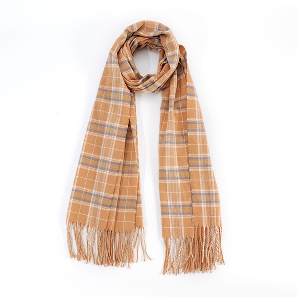 STRIPED PLAID FRINGED SCARF - Fuzzys Fashion USA