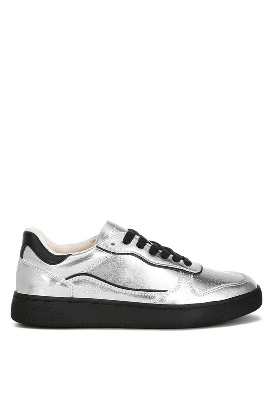 Kyniska Metallic Faux Leather Everyday Sneakers - Fuzzys Fashion USA