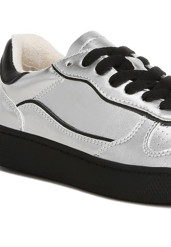 Kyniska Metallic Faux Leather Everyday Sneakers - Fuzzys Fashion USA