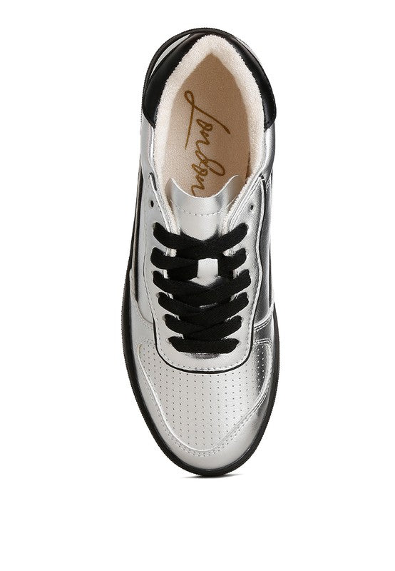 Kyniska Metallic Faux Leather Everyday Sneakers - Fuzzys Fashion USA