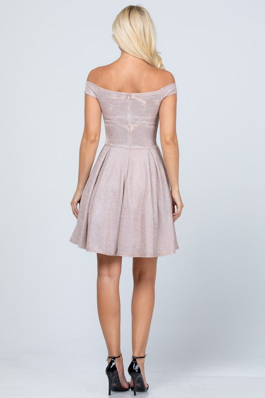 Off the shoulder skater dress jaquard - Fuzzys Fashion USA