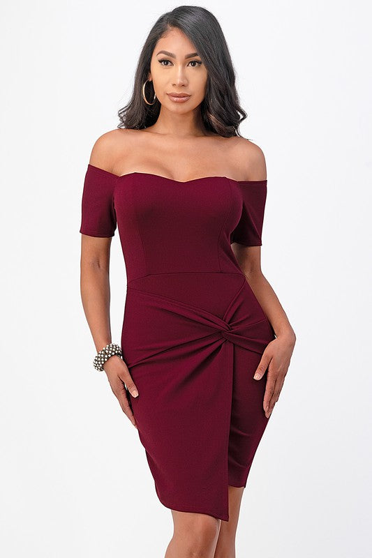 off the shoulder front twist bodycon dress - Fuzzys Fashion USA