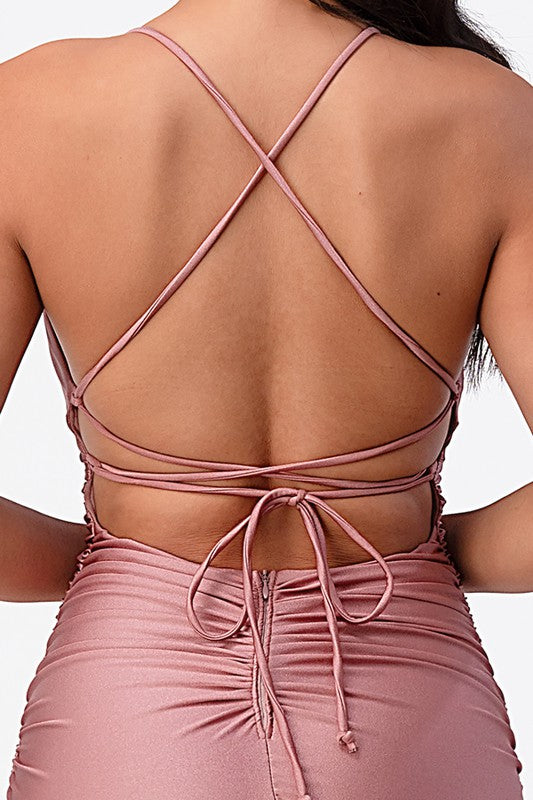 Back lace up mermaid dress with waist shirring - Fuzzys Fashion USA