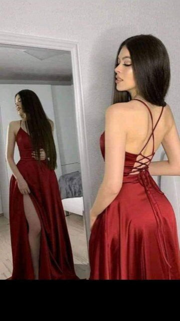 open side back spaghetti zig zag tie satin gown - Fuzzys Fashion USA