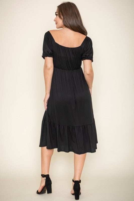 Square Neck Puff Sleeve Boho Dress - Fuzzys Fashion USA