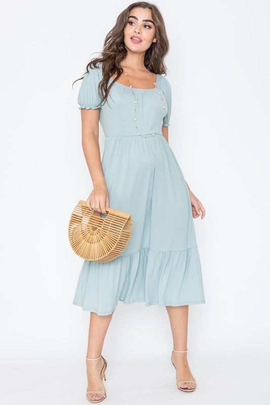 Square Neck Puff Sleeve Boho Dress - Fuzzys Fashion USA