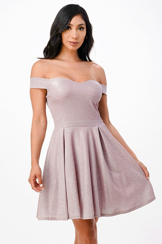 Off the shoulder skater dress jaquard - Fuzzys Fashion USA