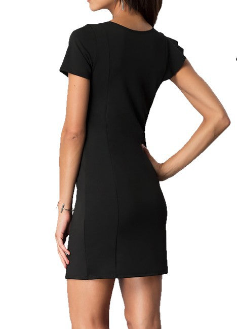 SHORT SLEEVE DRESS WITH ASYMMETRICAL RUFFLE - Fuzzys Fashion USA