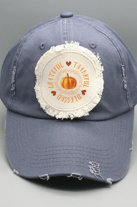Thank Gratf Bless Orange Pumpkin Circle Patch Hat