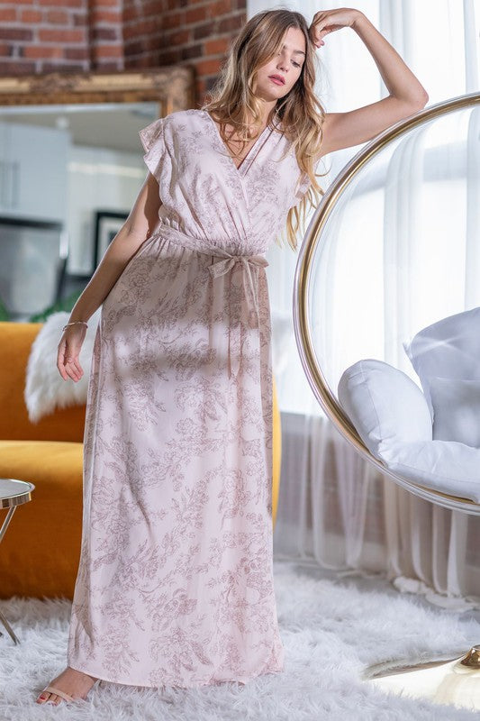 Floral Surplice Sash Sundress No Lining - Fuzzys Fashion USA