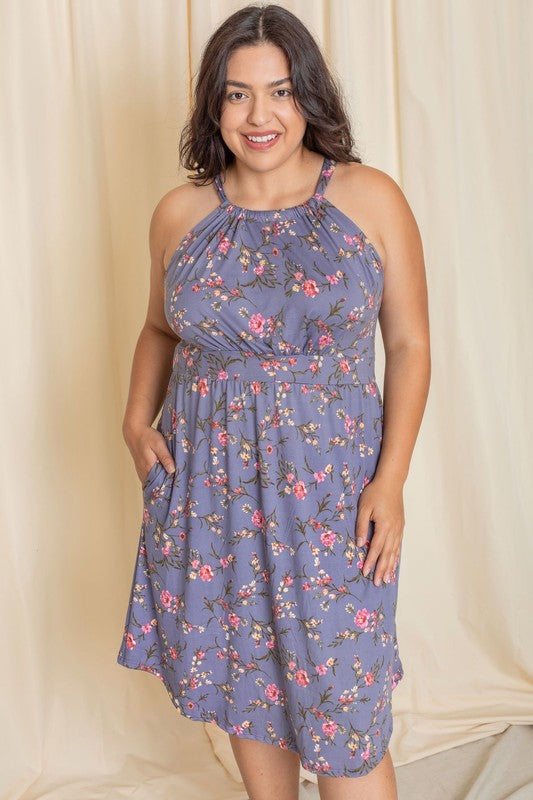 Plus Floral Halter Top Midi Dress - Fuzzys Fashion USA