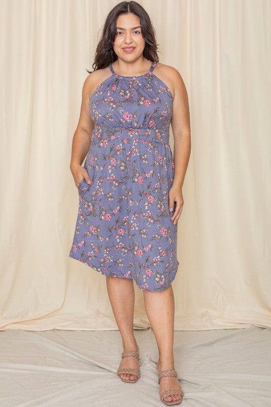 Plus Floral Halter Top Midi Dress - Fuzzys Fashion USA