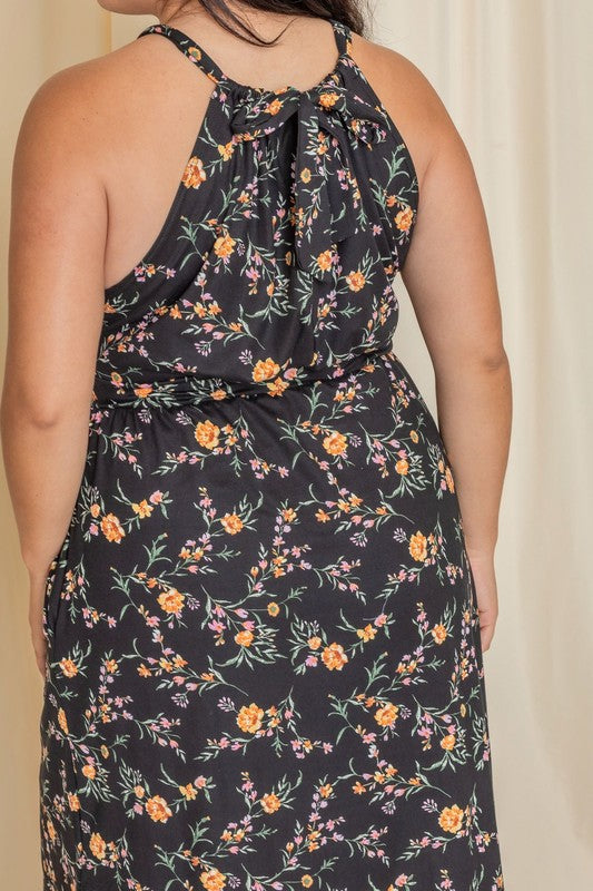 Plus Floral Halter Top Midi Dress - Fuzzys Fashion USA