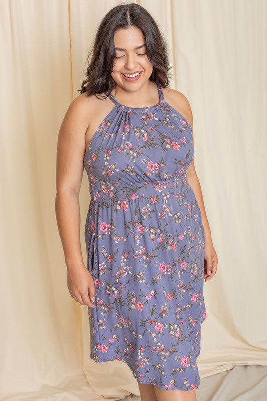 Plus Floral Halter Top Midi Dress - Fuzzys Fashion USA
