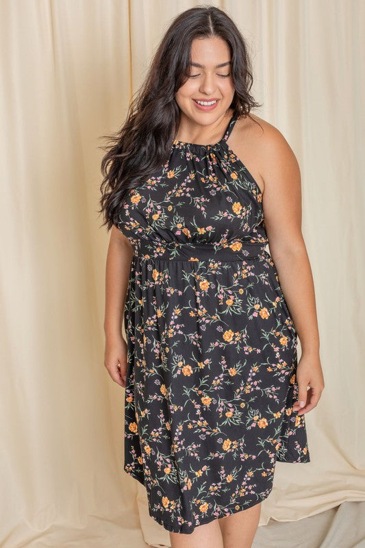 Plus Floral Halter Top Midi Dress - Fuzzys Fashion USA