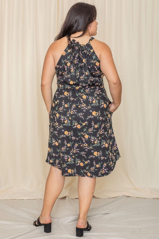 Plus Floral Halter Top Midi Dress - Fuzzys Fashion USA