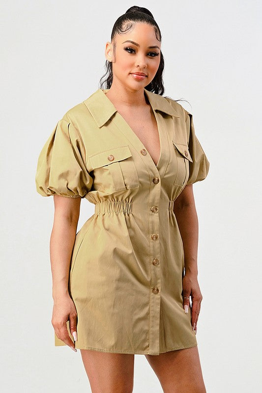 Casual but trendy safari mini dress - Fuzzys Fashion USA