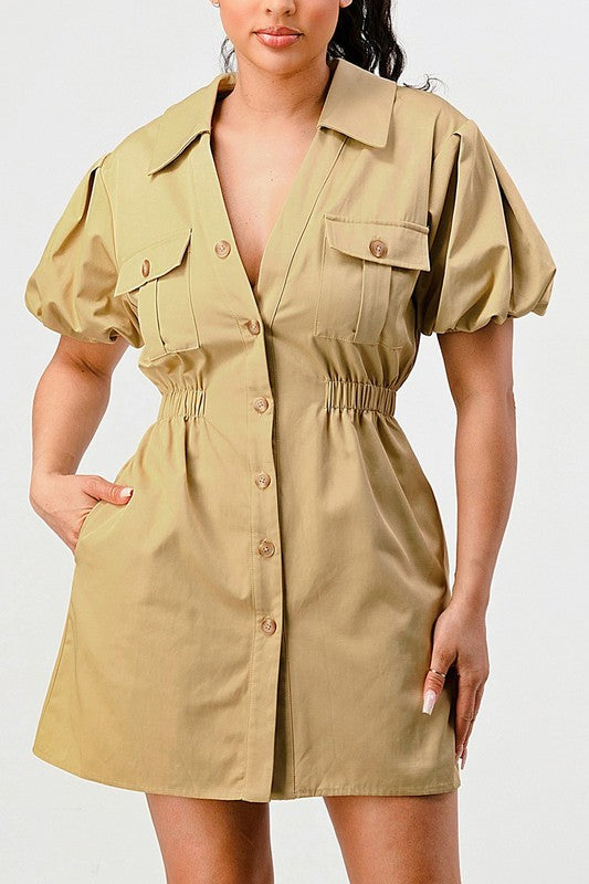 Casual but trendy safari mini dress - Fuzzys Fashion USA